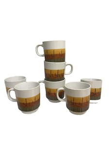 Paquete de 7 tazas de café crema informales Japón, amanecer, atardecer, desierto, cactus de colección. - Imagen 1 de 7