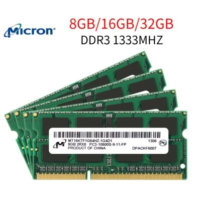 Micron 32GB 16GB 8GB PC3-10600S DDR3 1333MHz 204Pin CL9 SODIMM Laptop Memory RAM - Image 1 of 4
