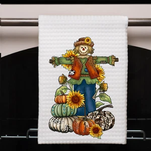 Toalla de mano de cocina de otoño 16x24 tejido gofre | Espantapájaros girasol calabaza decoración - Imagen 1 de 3