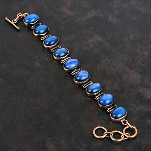 Pulsera ajustable de piedras preciosas de cianita hecha a mano de cobre ropa diaria joyería 6,0" - Imagen 1 de 6
