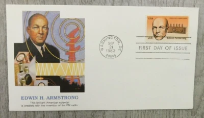 1st Day Of Issue Edwin Armstrong WA DC 1983 Vintage Stamps Posted Envelope Cover - Image 1 of 4