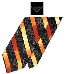 Vitaliano Pancaldi schwarze Krawatte - orange Streifen hellbraun gold Paisley Italien Seidenkrawatte - Bild 1 von 10