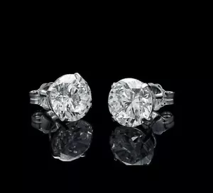 2.00 CT ROUND CUT VVS1/D LAB CREATED STUD EARRINGS 14K WHITE GOLD 7MM PUSH BACK - Picture 1 of 9