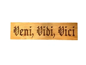 VENI VIDI VICI Latin Engraved Sign Wood Wall Julius Caesar I Came Saw Conquered - Picture 1 of 1
