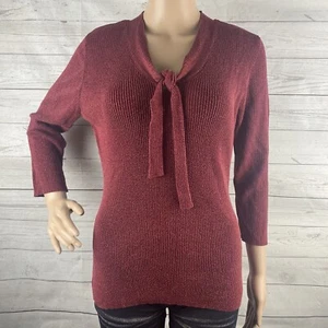 Reba Seidenmischung Pullover groß gerippt burgunderrot Glitzer Glitzer Bindekragen Oberteil - Bild 1 von 12