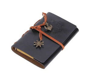 Refillable Leather Writing Journal Notebook with Retro Pendants 7x5" - Black - Picture 1 of 7