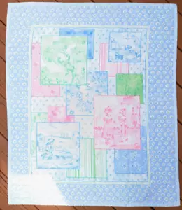 Handmade Pastel Toile Baby Blanket Quilt Blankie Signed Country Pastoral Unisex - Picture 1 of 9