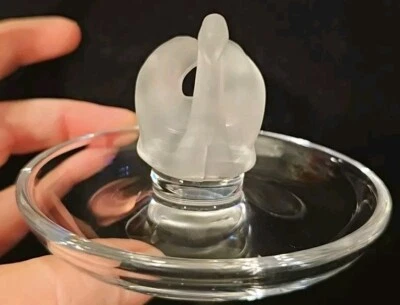 Lalique French Crystal Swan Ring Pin Trinket Dish Tray Signed Frosted - Image 1 of 4