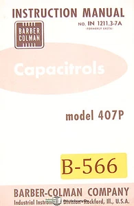 Barber Colman 407P, IN 1211.3-7A (6407A), Capacitrols Instructions Manual - Picture 1 of 2