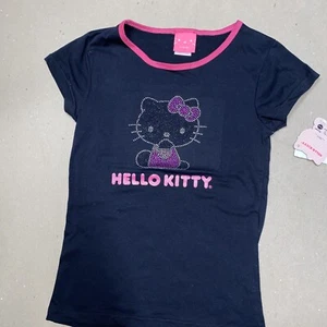 New HELLO KITTY Kids Girl’s Tee T-shirt Black Studs 12 14 L - Picture 1 of 7