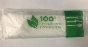 TRIS POSATE MONOUSO +TOVAGLIOLO- BIODEGRADABILI E COMPOSTABILI-250pz, - Imagen 1 de 1