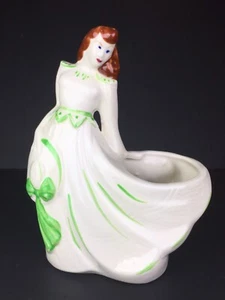 Vintage Lovely Lady Ceramic Planter Vase White with Green Accents Probably Japan - Picture 1 of 8