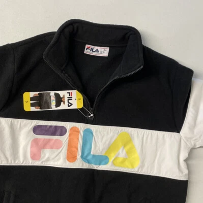 Pullover FILA Mujer Polar 1/4 Cuarto Cremallera PEQUEÑOS Bolsillos NEGRO BLANCO Amarillo Foto 1 de 4