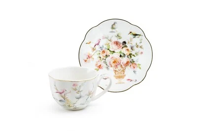 Taza y platillo de té de porcelana fina Grace Teaware Magnolia Garden 8 oz Foto 1 de 4