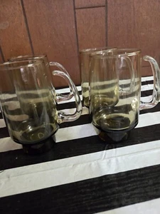 Set of 4 Vintage Libbey Tawny Brown TEMPO Tankard Handled Beer Glasses Mugs MCM - Picture 1 of 8