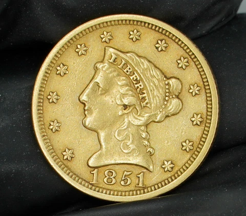 1851 $2.5 Gold Liberty Quarter Eagle XF/AU Condition Cover