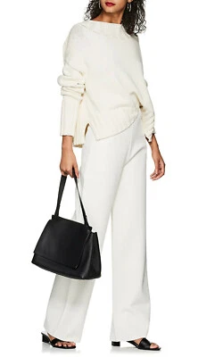 Pantalones de pierna ancha de punto compacto The Row Lala nuevos con etiquetas $1890 en blanco (marfil) talla M Foto 1 de 4