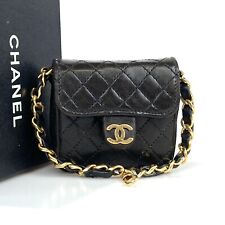 CHANEL Bag Handbag Mini Matrasse Chain shoulder strap Black Leather Authentic