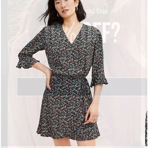 Loft Floral Ruffle Trim Skort Dress size M lined NWT bell sleeve - Picture 1 of 12