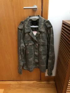 Lucky Brand Womens Green Camo Canvas Utility Jacket Size SP Button Up Casual.NEW - Picture 1 of 12
