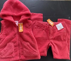 NWT Girls M 5-6 Gymboree PLAY BY HEART Cotton Blend CORAL HOODIE VEST JEANS 2pc - Picture 1 of 4