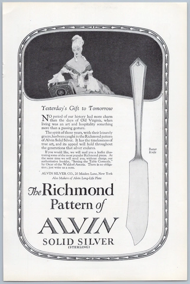 1923 Alvin Silver Vintage Ad Sterling Flatware Cutlery Household Table Decor - Image 1 of 1
