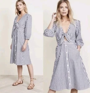 Vestido Midi Madewell Brillante Rayas Recorte Corbata Busto Botón Falda Nuevo sin Etiquetas $110 talla 2 - Imagen 1 de 2