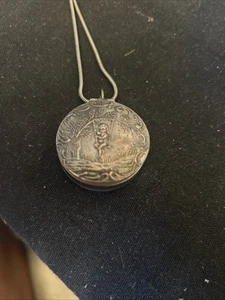 RARE 925 STERLING SILVER NYMPH ANGEL SWING ROUND ROSARY PILL BOX PENDANT 14” #4 - Picture 1 of 4