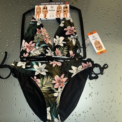NEW - Hurley Women's Reversible Bikini, Black Multi, SIZE XXL - Image 1 of 4