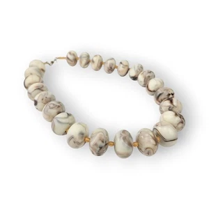 Vintage Monet Marbled Bead Necklace Chunky Plastic Cream Brown Rondelle 18" Long - Picture 1 of 12