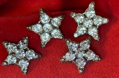 Rhinestone Silver Metal Star Shank Buttons Vintage Set of 4 - Image 1 of 4