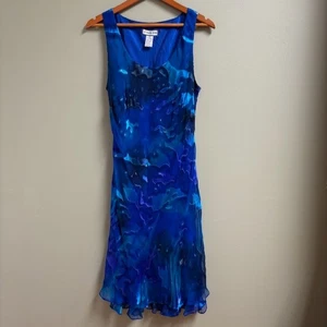 Vintage Simply Seidenmischung Damen Midikleid Größe XL künstlerische Aquarelle fließend launisch - Bild 1 von 13