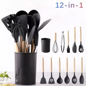 Set Utensili da Cucina in Silicone 12 Pezzi con Supporto Resistente al Calore - Foto 1 di 10