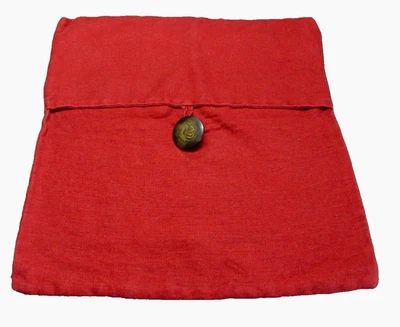 Pottery Barn Linen Pillow Cover Retired Rustic Barn Red 17x17 Brown Button - Image 1 of 4
