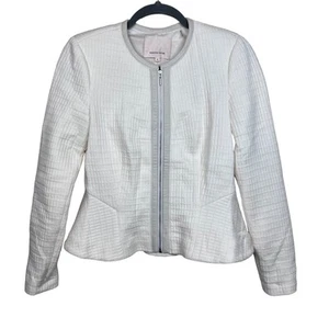 Rebecca Taylor 0 Double Face Jersey Jacket in Cream Zip Up Leather Trim Cotton - Picture 1 of 9