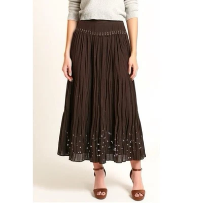 TALBOTS Petites Pure Silk Skirt Sz 10 Dark Evening Brown Crinkle Sequin Whimsy - Image 1 of 4