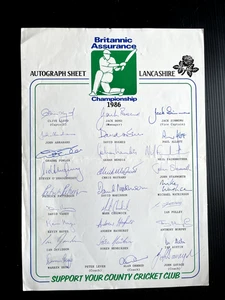 LANCASHIRE C.C.C. 1986 - CHAMPIONSHIP SQUAD - 27 x PLAYERS SIGNED SHEET - Picture 1 of 1