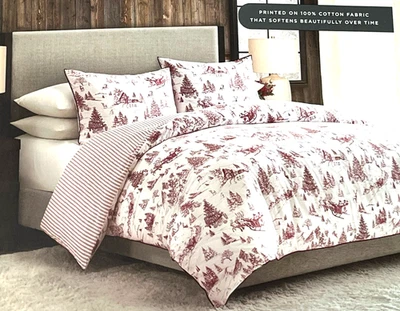 ASPEN красный и белый Рождество Санта сани KING хлопок пододеяльник комплект - Изображение 1 из 3