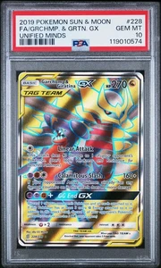 2019 POKEMON SUN & MOON UNIFIED MINDS FULL ART/GARCHOMP & GIRATINA GX PSA 10 - Picture 1 of 2