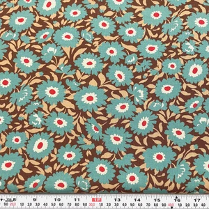 Lucky Day by Momo for Moda Blue Florals on Brown Cotton Fabric by the HALF YARD - Picture 1 of 2
