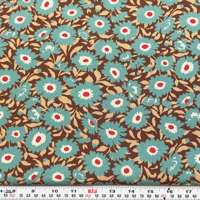Lucky Day by Momo for Moda Blue Florals on Brown Cotton Fabric by the HALF YARD - Image 1 of 2