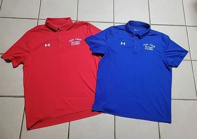 PAIR FORK UNION MILITARY ACADEMY UNDER ARMOR POLO SHIRTS FUMA VA MEN’S SIZE XL  - Image 1 of 4