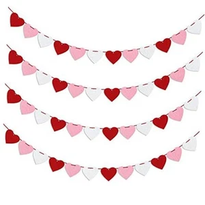 Felt Heart Garland Banner, Pre-Strung | Valentine Decorations | Red Pink White - Picture 1 of 8