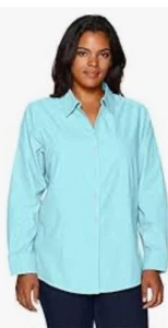 Foxcroft Damen faltenfrei Baumwolle blau L/S Shirt Größe 18W, gebraucht, in einwandfreiem Zustand - Bild 1 von 9