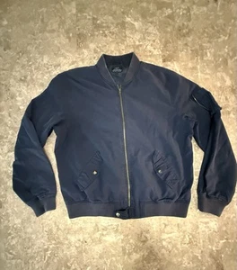 J Crew Authentic Outerwear Large Mens Full Zip Bomber Jacket Navy Blue Lined - Picture 1 of 21