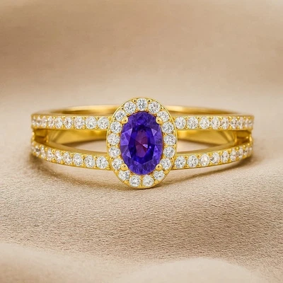 2.45 ct Oval Cut Tanzanite & Diamond Engagement Ring 14k SOLID Yellow Gold - Image 1 of 3