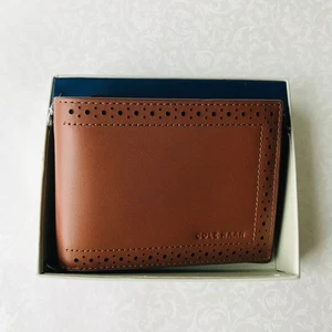 Cartera de cuero plegable Cole Haan corte láser para hombre marrón coñac sin caja - Imagen 1 de 9