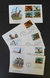 1989 Prehistoric Animals Sc 2422-2425b dinosaurs set of 5 FDCs Fleetwood - Picture 1 of 3