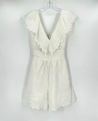 Romper La Vie Rebecca Taylor feminino linho branco gola grande amarrar costas tamanho M - Imagem 1 de 4