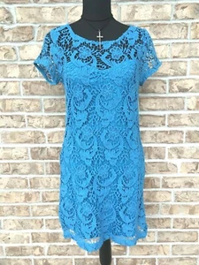 Lauren Conrad Women's Blue Lace Overlay Dress Size 6 100% Cotton - Picture 1 of 9